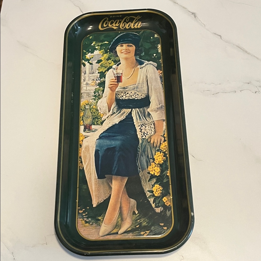 Coca-Cola Elegant Lady Tray with Blue and Yellow Accents